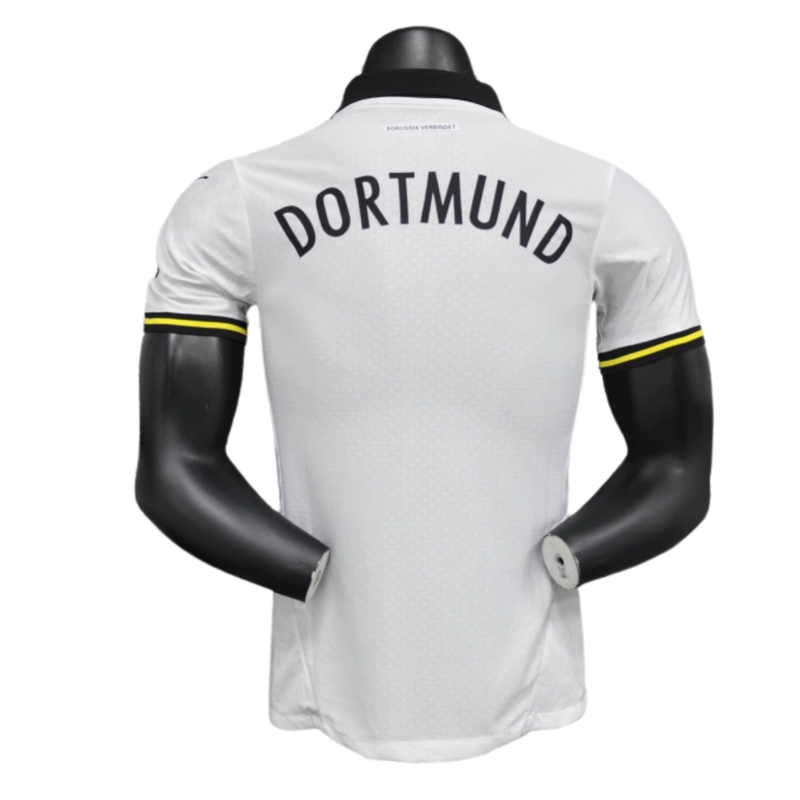 Borussia Dortmund-Camiseta-II-24-25-Hombre-Jugador-Blanca-Fútbol-Equipación-Uniforme-Temporada-Clásico-Deportivo-Calidad-Estilo