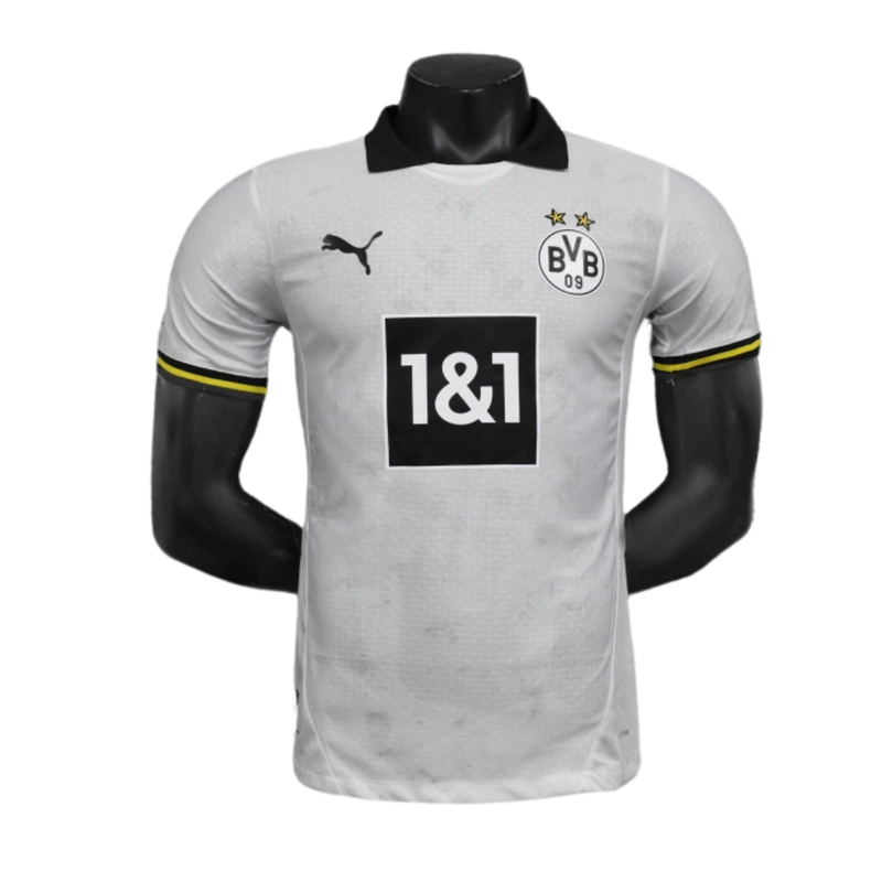 Borussia Dortmund-Camiseta-II-24-25-Hombre-Jugador-Blanca-Fútbol-Equipación-Uniforme-Temporada-Clásico-Deportivo-Calidad-Estilo