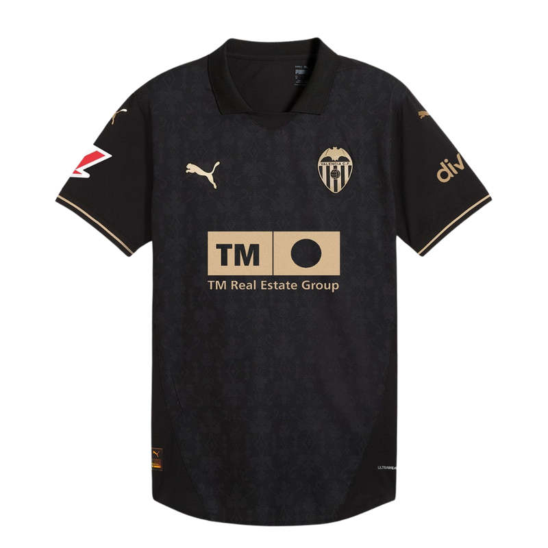Camiseta Valencia 24-25 - Uniforme visitante Valencia CF - Equipación Puma - Camiseta fútbol 2024-25 - La Liga - Camiseta fútbol española - Camiseta fútbol negra - Camiseta fútbol dorada - Camiseta fútbol alta calidad - Camiseta fútbol barata - Camiseta fútbol hombre 