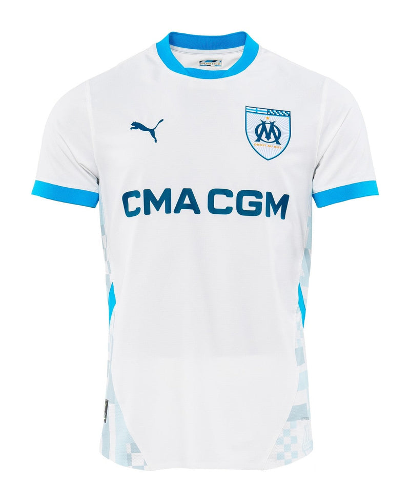 Olympique de Marseille - 2024-2025 - Marseille - Fútbol - Ligue 1 - Copa de Francia - Champions League - Puma -  Diseño -  Temporada - Camiseta titular - Club - Estadio - Jugadores - Moda - Estilo - Comprar - Camisetas de fútbol - Venta - Última colección - Moda deportiva -  Blanco - Azul - Gris - Moderno - 