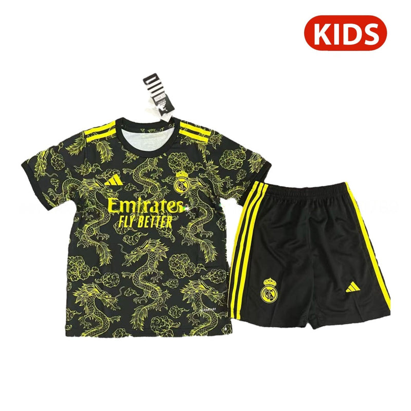 REAL MADRID DRAGÓN NEGRA Y AMARILLA 25/26 CONJUNTO INFANTIL