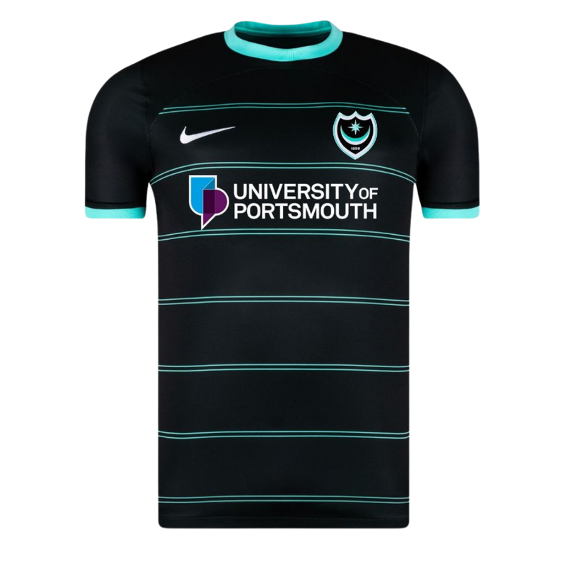 Portsmouth 2024/2025 - Camiseta de visitante Portsmouth - Negro - Hiper-turquesa - Diseño moderno - Championship - Fútbol - Equipamiento deportivo - Temporada - Estilo - Elegante.