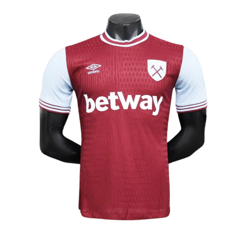 West Ham-Camiseta-I-24-25-Hombre-Jugador-Vino-Fútbol-Equipación-Uniforme-Temporada-Clásico-Deportivo-Calidad-Estilo